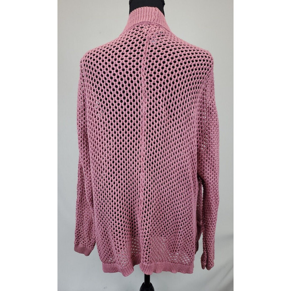 Arizona Jean Open Cardigan Fishnet Sweater Women L Pointelle Pink Pockets - Picture 3 of 11